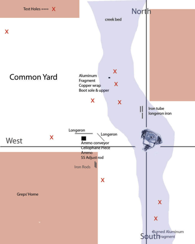 Diagram showing location of debris found.